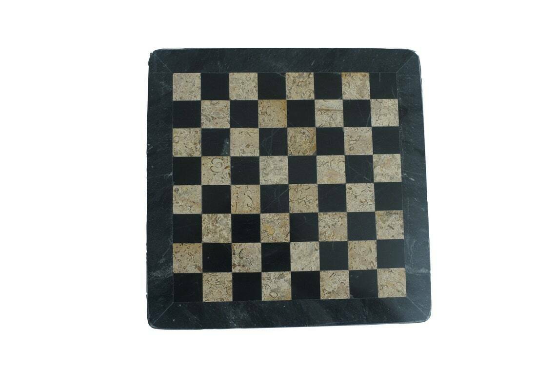 12 Inches Handmade Black and Fossil Coral Full Chess Game Set Staunton and Ambassador Gift Style Marble Tournament Chess Sets - Non Wooden - Not Backgammon