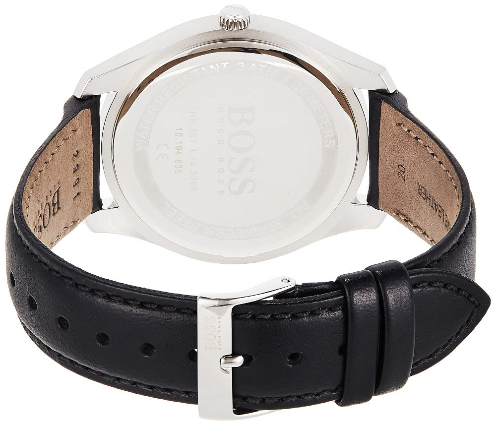 Hugo Boss 1513729 Men's 42mm Black Leather Band Steel Case Quartz Analog Watch