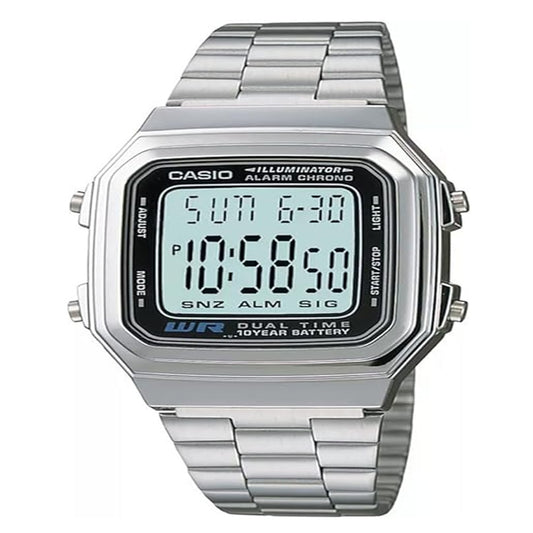 Casio A178W-1A Men's Vintage Silver Tone Band Alarm Chronograph Digital Watch