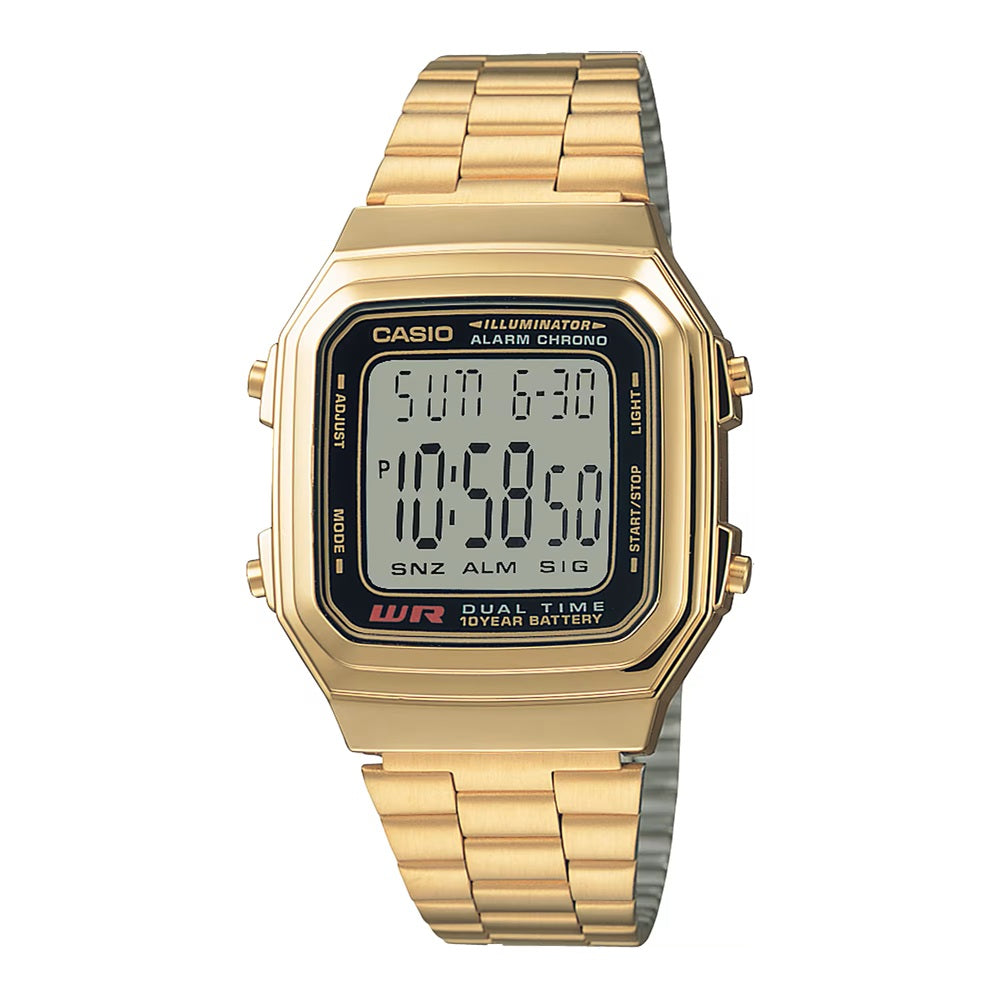 Casio A178WGA-1 Digital Water Resistant Gold Tone Stainless Steel Watch