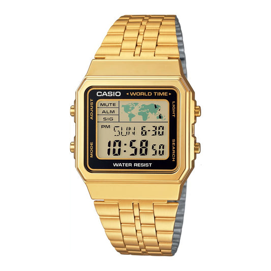 Casio A500WGA-1D Men's Vintage Collection Gold Tone Alarm Chronograph World Time Digital Watch