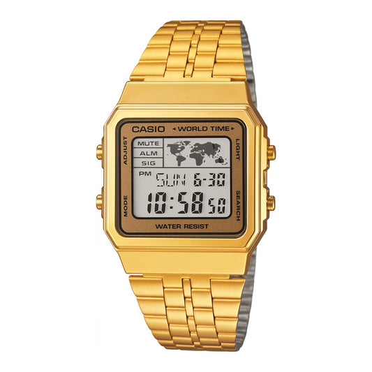 Casio A500WGA-9D Men's Vintage Collection Gold Tone Alarm Chronograph World Time Digital Watch