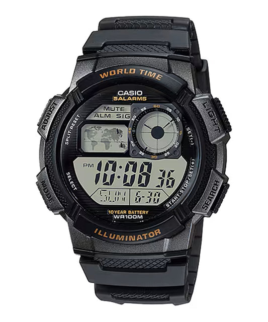 Casio Illuminator AE1000W-1A Men's Sports World Time Quartz Black Resin Watch