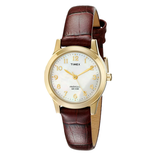 Timex T21693 Women's Main Street Mother Of Pearl Dial 25mm Leather Band Watch
