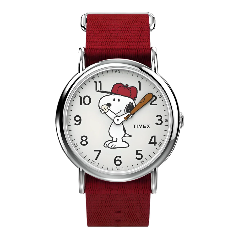 Timex TW2R41400 Weekender Red Snoopy Unisex Adult Classic Quartz Nylon Strap Watch