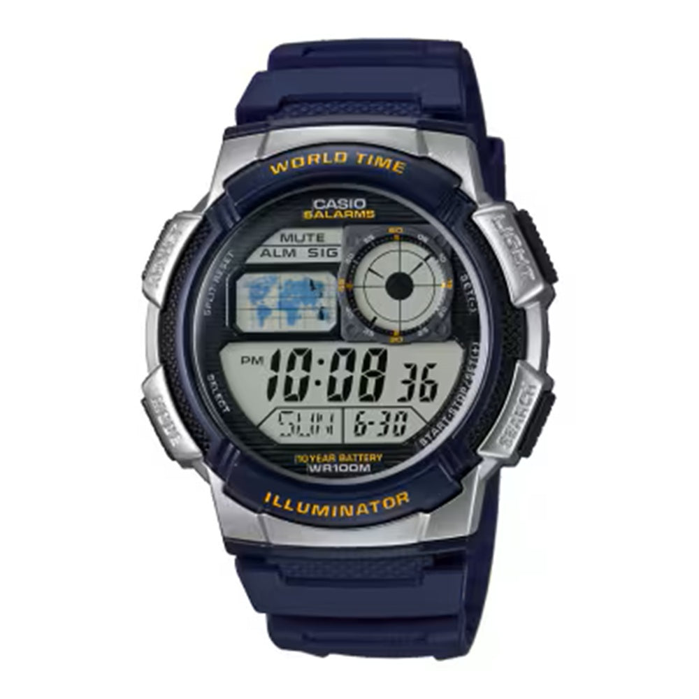 Casio Illuminator AE1000W-2A Men's Sports World Time Quartz Blue Resin Watch
