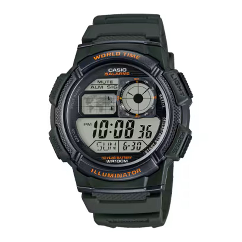 Casio Illuminator AE1000W-3A Men's Sports World Time Quartz Green Resin Watch