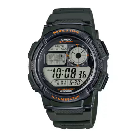 Casio Illuminator AE1000W-3A Men's Sports World Time Quartz Green Resin Watch