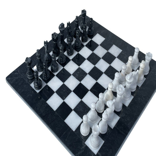JT Handmade Black and White Marble Chess Game Set
